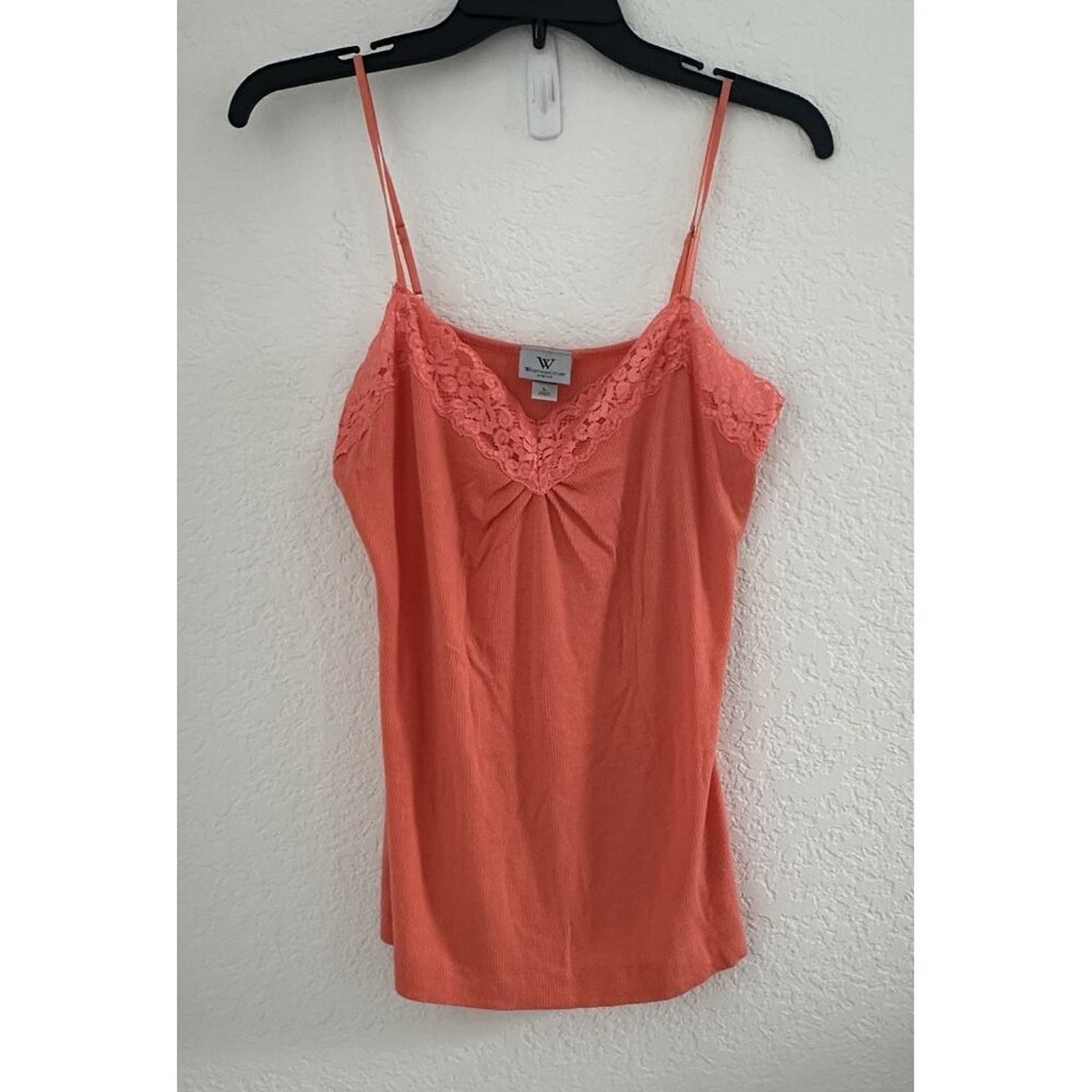 90s Y2K Lace Trim Cami Tank Top Womens Size L Coral Layering Capsule